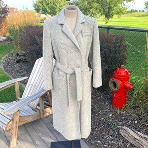 Vintage Wool Mohair Double Breasted Belted Long Fall Winter Trench Coat